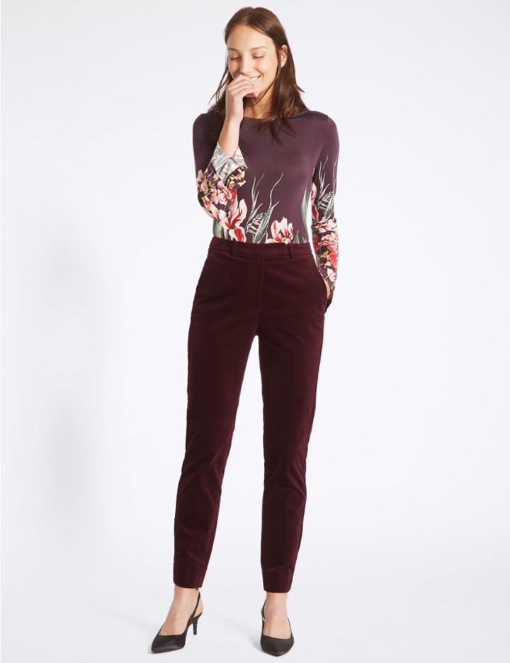 Marks & Spencer Cotton Rich Velvet Trousers Berry