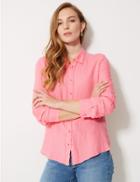 Marks & Spencer Pure Linen Button Detailed Shirt Bright Pink