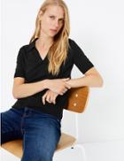 Marks & Spencer Open Collar Polo Knitted Top Black