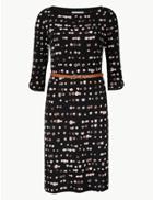 Marks & Spencer Polka Dot Jersey 3/4 Sleeve Shift Dress Black Mix