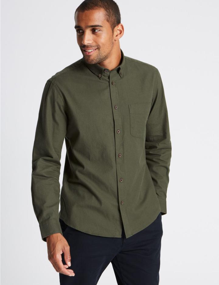 Marks & Spencer Pure Cotton Shirt With Pocket Khaki