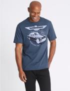 Marks & Spencer Pure Cotton Printed Crew Neck T-shirt Denim Mix