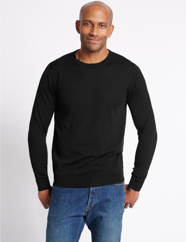 Marks & Spencer Pure Extra Fine Merino Crew Neck Jumper Black