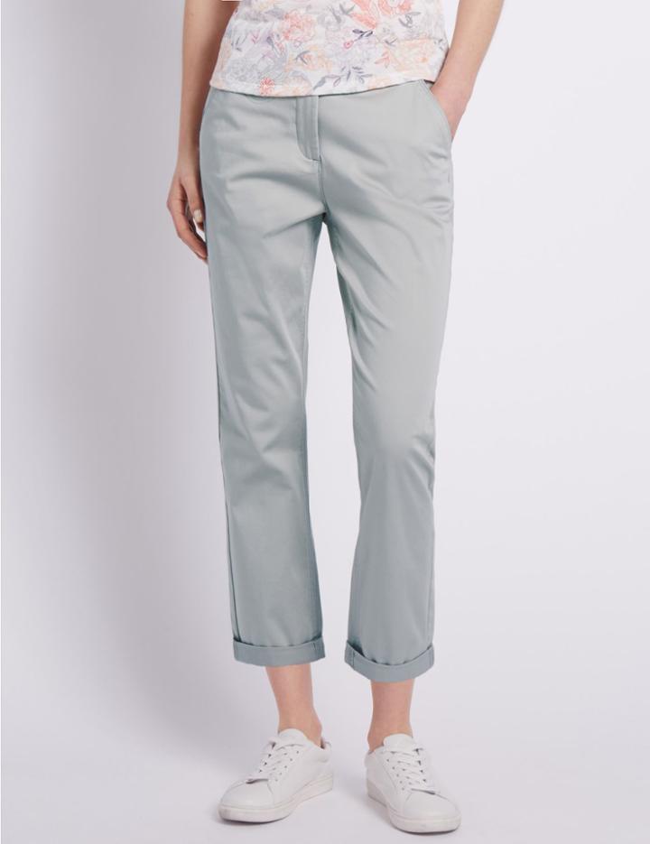 Marks & Spencer Roma Rise Cotton Rich Cropped Straight Leg Trousers Silver Grey