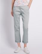 Marks & Spencer Roma Rise Cotton Rich Cropped Straight Leg Trousers Silver Grey