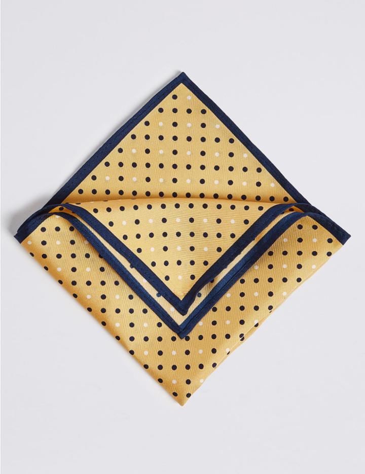 Marks & Spencer Pure Silk Spotted Pocket Square Yellow Mix