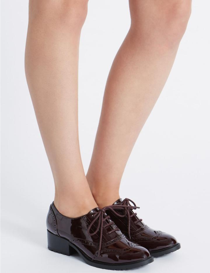 Marks & Spencer Wide Fit Block Heel Lace-up Brogue Shoes Oxblood