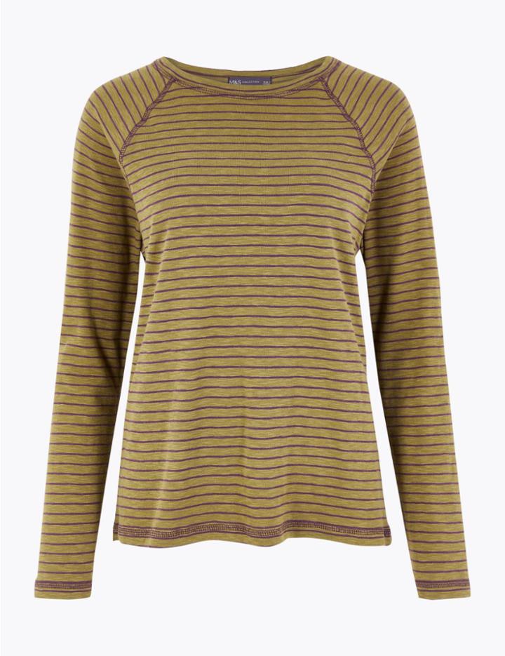 Marks & Spencer Striped Straight Fit Top Green Mix
