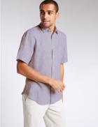 Marks & Spencer Pure Linen Easy Care Shirt With Pocket Purple