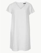 Marks & Spencer Curve Linen Rich Short Sleeve Shift Dress Ivory