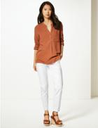 Marks & Spencer Cotton Rich Slim 7/8th Leg Trousers Winter White