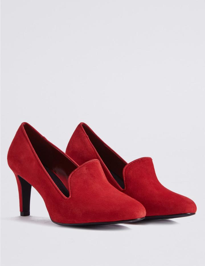 Marks & Spencer Wide Fit Suede Stiletto Court Shoes Red