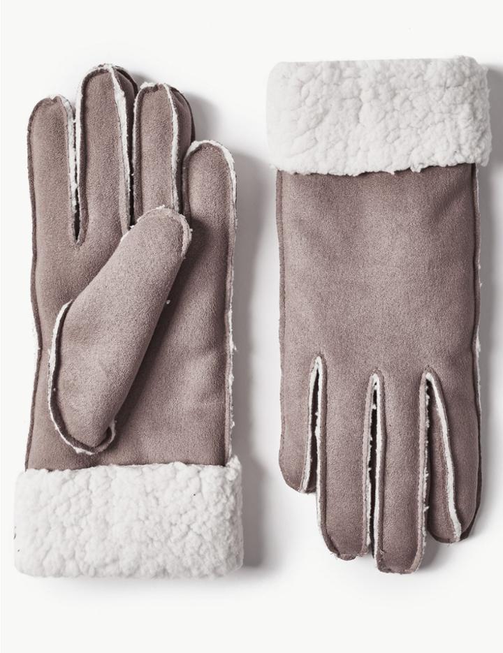 Marks & Spencer Faux Shearling Gloves Grey