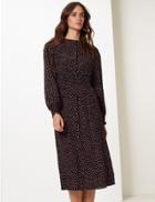 Marks & Spencer Spotted Long Sleeve Skater Midi Dress Black Mix