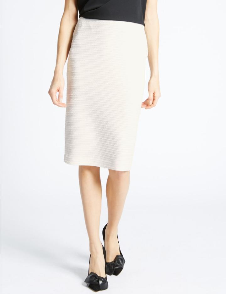 Marks & Spencer Textured Rib Pencil Skirt Ivory