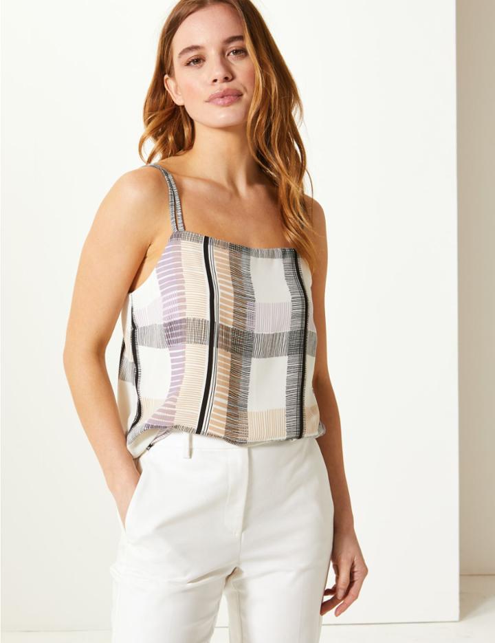 Marks & Spencer Petite Checked Camisole Top Ivory Mix