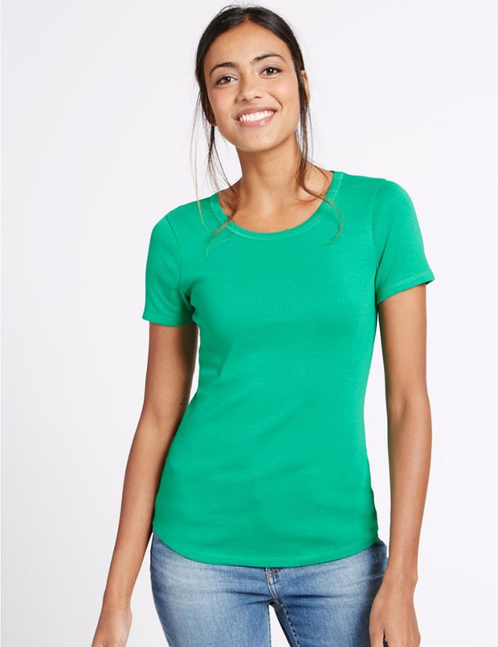 Marks & Spencer Pure Cotton Round Neck Short Sleeve T-shirt Green