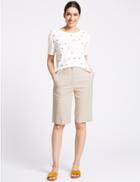 Marks & Spencer Cotton Blend Tailored Shorts Oatmeal