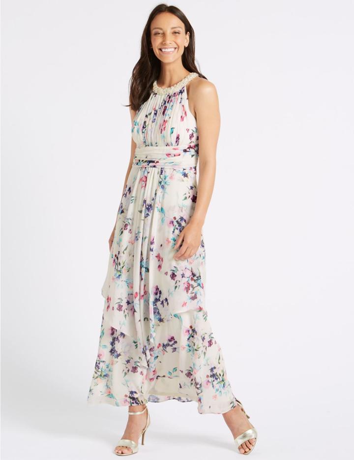 Marks & Spencer Floral Print Maxi Dress Ivory Mix