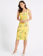 Marks & Spencer Floral Print Square Neck Bodycon Dress Yellow Mix