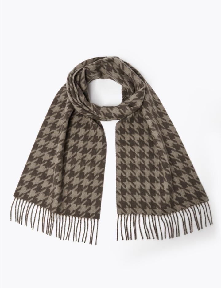 Marks & Spencer Cashmere Dogstooth Scarf Camel Mix