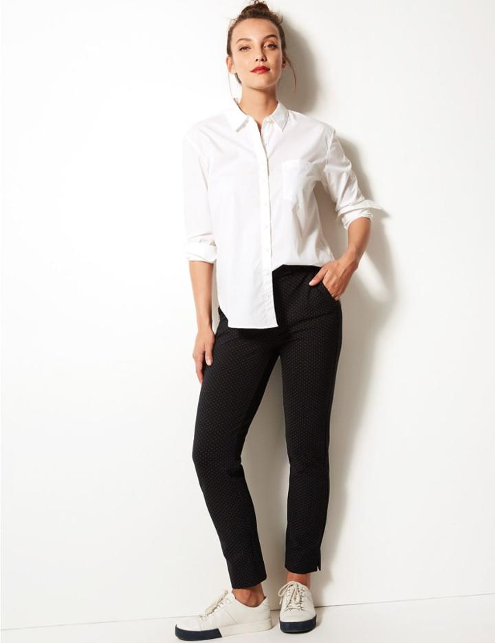Marks & Spencer Spotted Slim Leg Trousers Black Mix