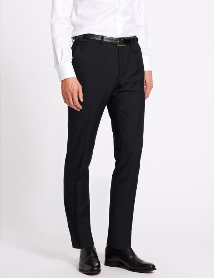 Marks & Spencer Navy Herringbone Slim Fit Trousers Navy