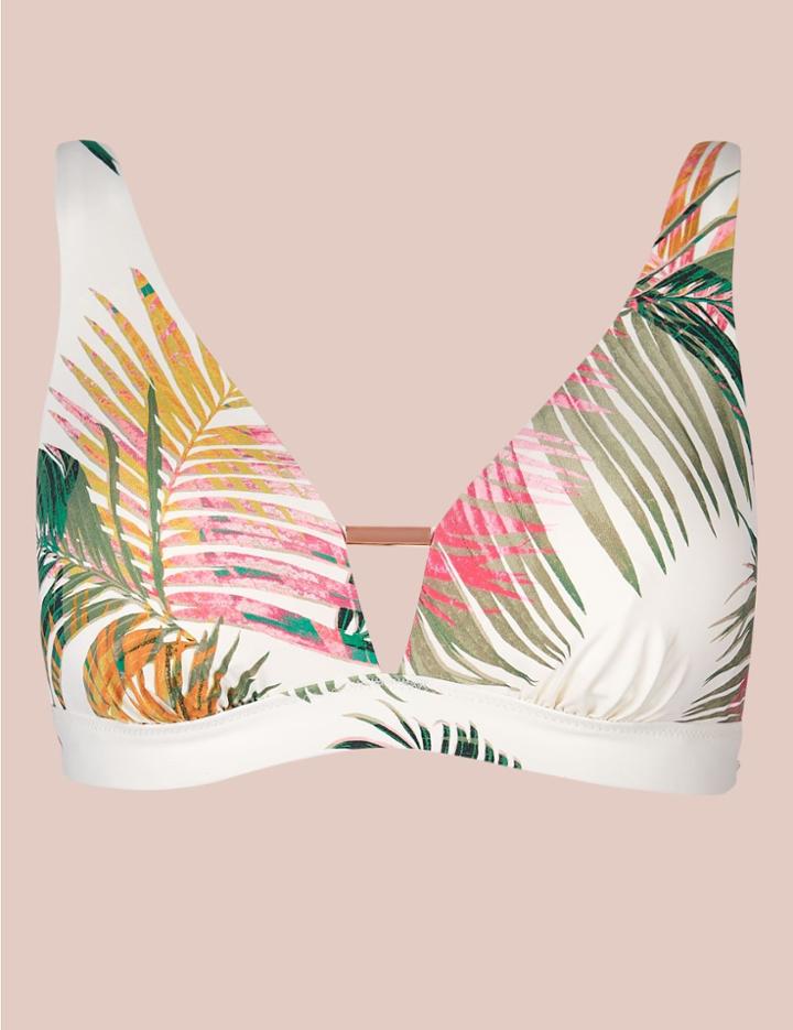 Marks & Spencer Palm Print Plunge Bikini Top White Mix