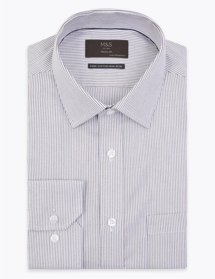 Marks & Spencer Regular Fit Twill Stripe Non-iron Shirt Burgundy Mix