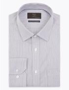 Marks & Spencer Regular Fit Twill Stripe Non-iron Shirt Burgundy Mix