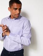 Marks & Spencer 2in Longer Pure Cotton Non-iron Twill Shirt Lilac Mix