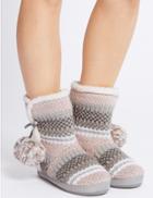 Marks & Spencer Fairisle Knit Slipper Boots Grey Mix
