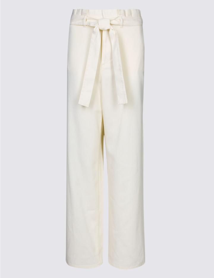 Marks & Spencer Pure Cotton Wide Leg Cropped Culottes Mushroom