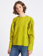 Marks & Spencer Striped Round Neck Puff Sleeve Blouse Lime