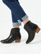 Marks & Spencer Leather Block Heel Western Ankle Boots Black