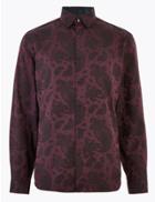 Marks & Spencer Pure Cotton Paisley Jacquard Shirt Burgundy Mix