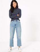 Marks & Spencer Straight Fit Distressed Ankle Grazer Jeans Medium Indigo