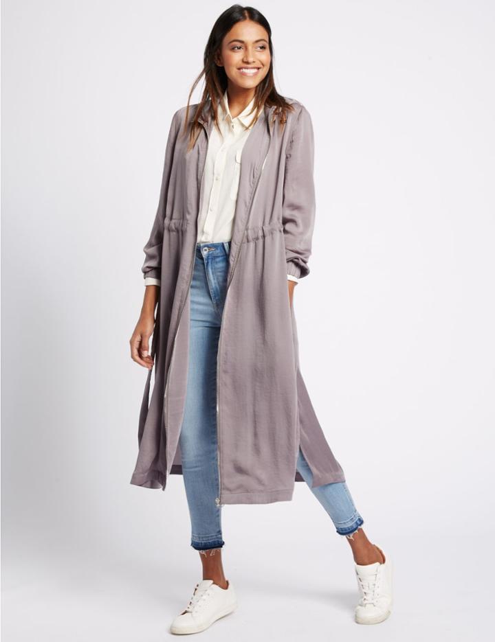 Marks & Spencer Satin Tie Detail Parka With Stormwear&trade; Silver