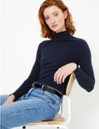 Marks & Spencer Cotton Rich Fitted Top Navy