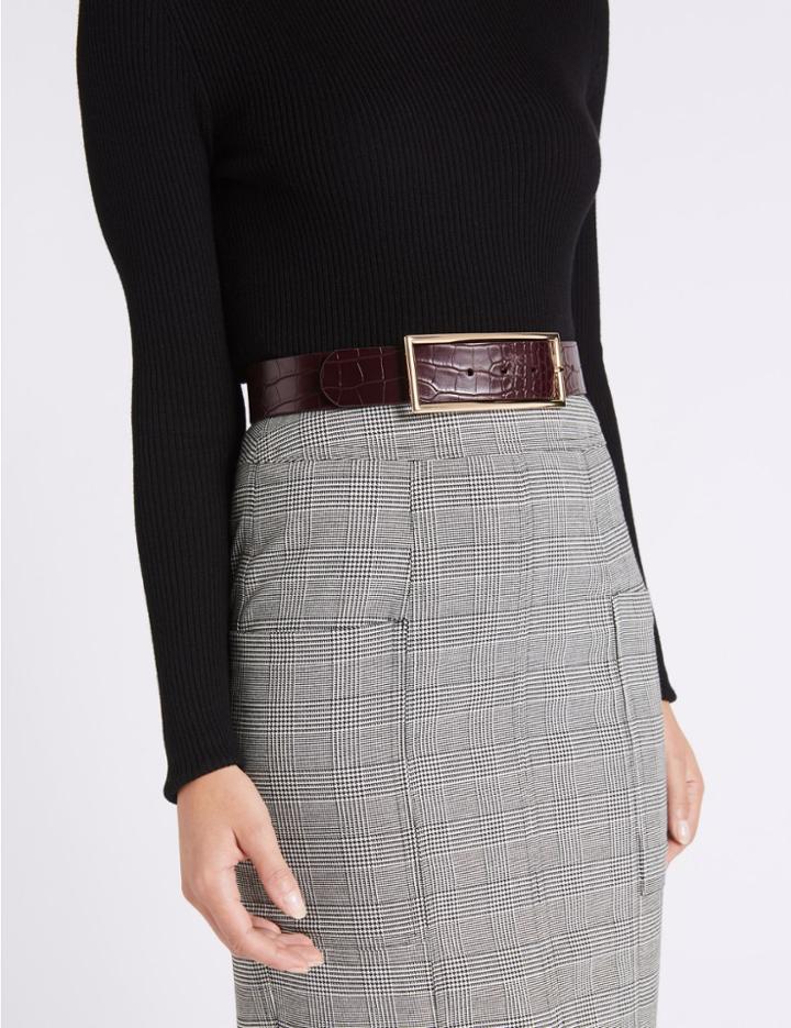 Marks & Spencer Faux Leather Buckle Waist Belt Burgundy