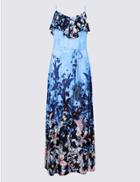 Marks & Spencer Floral Print Ruffle Maxi Dress Blue Mix