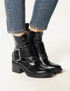 Marks & Spencer Block Heel Lace Up Biker Boots Black