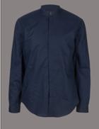 Marks & Spencer Luxury Cotton Rich Slim Fit Shirt Navy