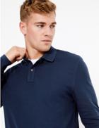 Marks & Spencer Cotton Long Sleeve Polo Shirt Navy