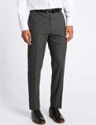 Marks & Spencer Tailored Fit Textured Flat Front Trousers Grey