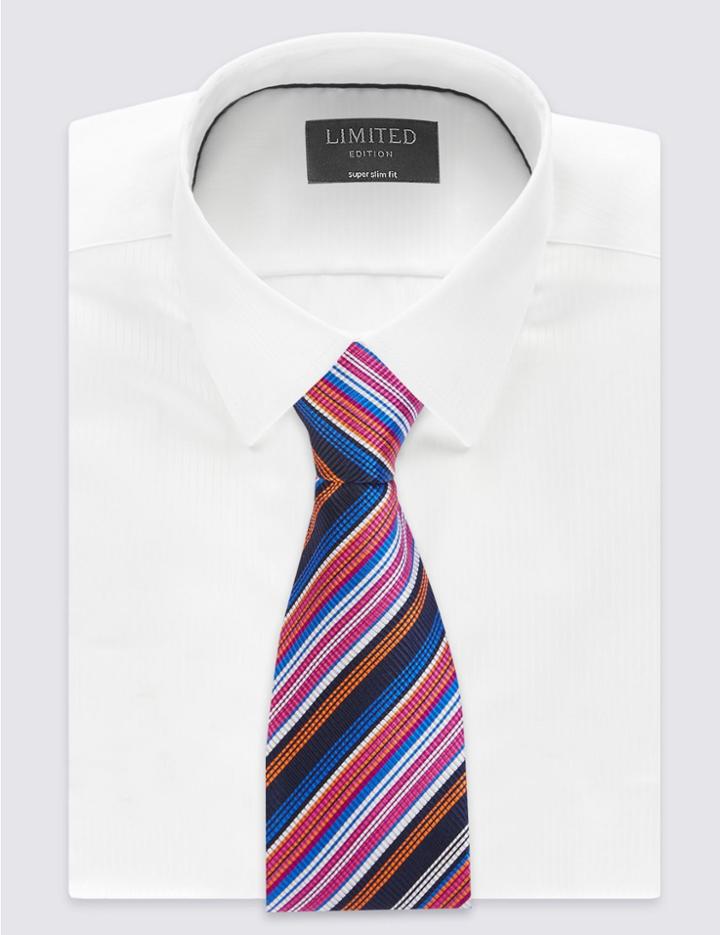 Marks & Spencer Pure Silk Royal Multi Striped Tie Multi/brights