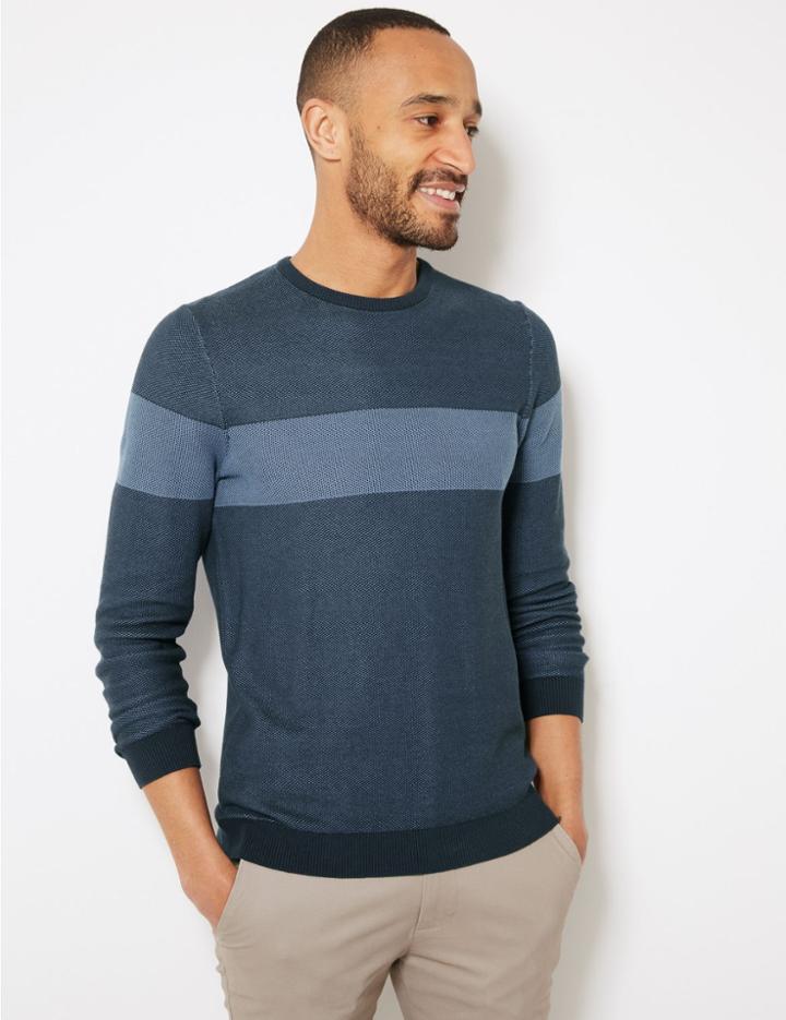 Marks & Spencer Pure Cotton Striped Jumper Blue
