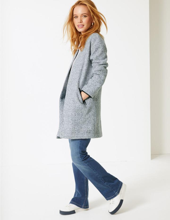Marks & Spencer Petite Open Front Coat Grey Marl