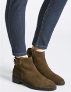 Marks & Spencer Leather Block Heel Strap Stud Ankle Boots Khaki
