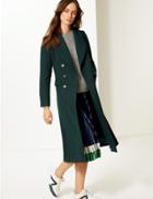 Marks & Spencer Wool Blend Double Breasted Coat Pine Green